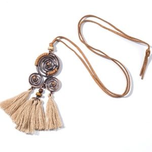 Bohemian Swirly Circle Ethnic Tassel Long Necklace